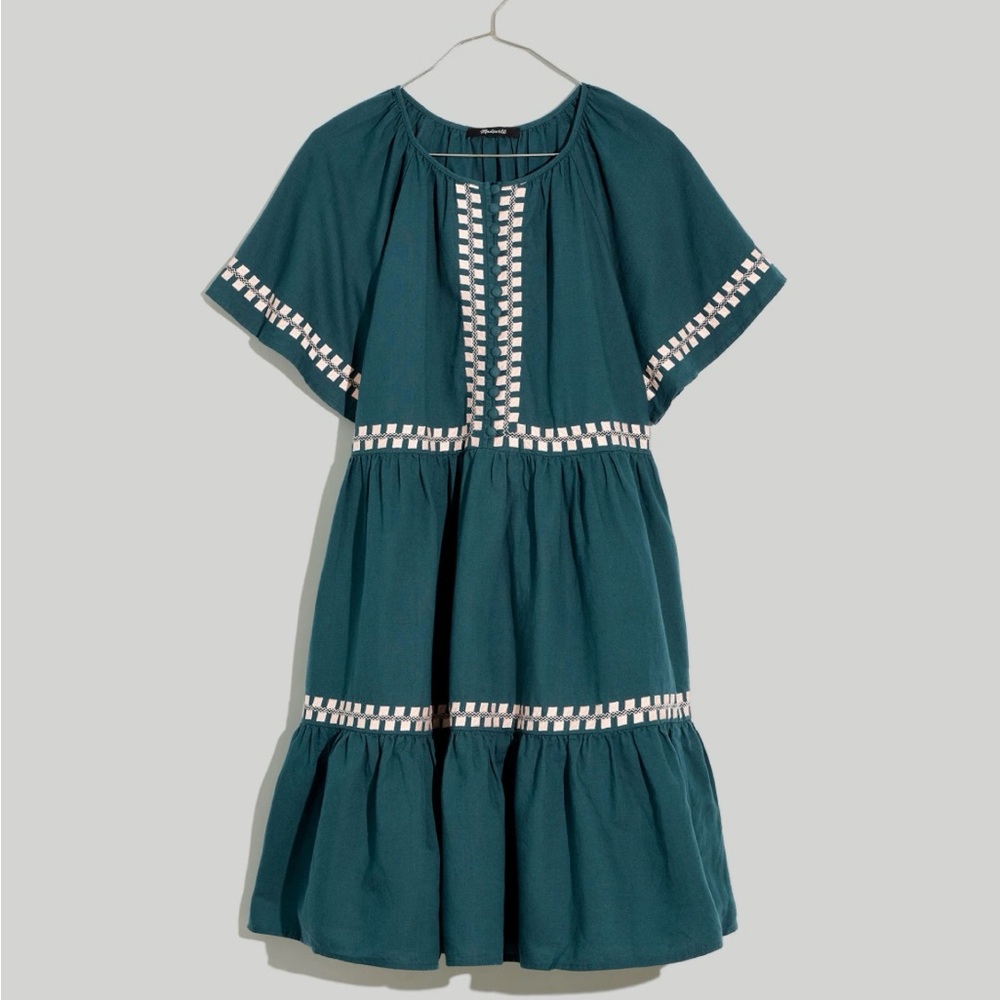 Madewell Embroidered Linen-Blend Flutter-Sleeve Mini Dress Size XXS